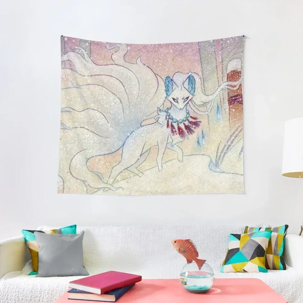 Kitsune Guardian - Fox Yokai TeaKitsune Tapestry Bathroom Decor Mushroom Tapestry