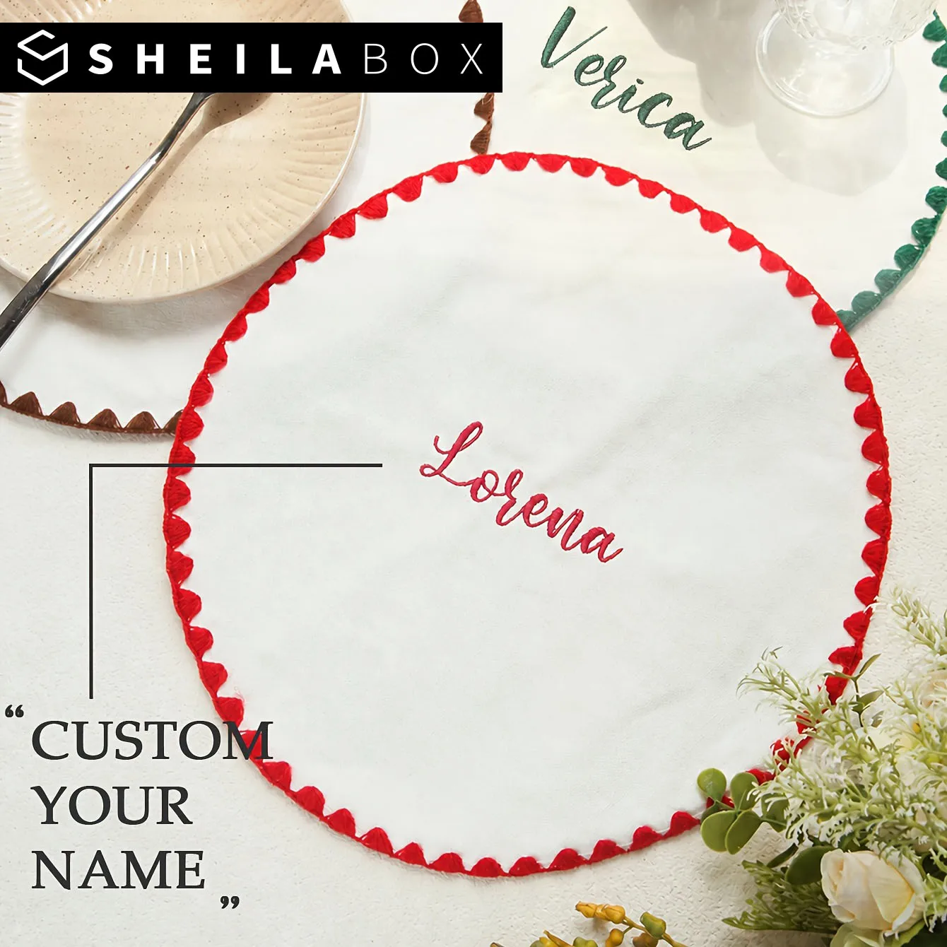 Sheilabox Personalized Boho Round Placemats Embroidery Farmhouse Table Decor Handwashable Table Mats Party Dining Settings