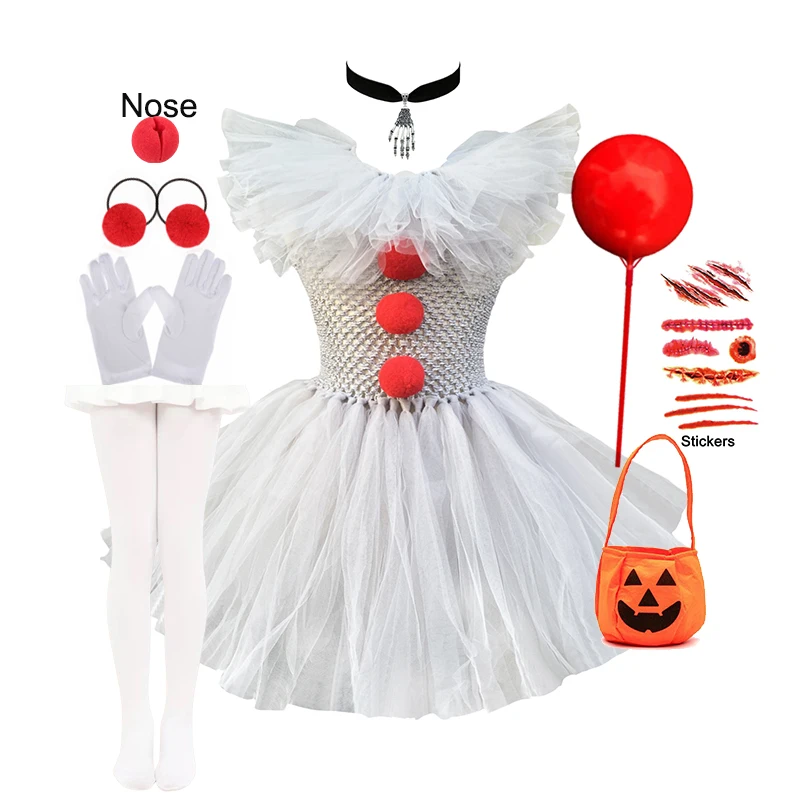 

Girls New Gray Joker Dress for Kids 2025 Halloween Carnival Cosplay Creepy Clown Costume Children Dress Up Party Clothes