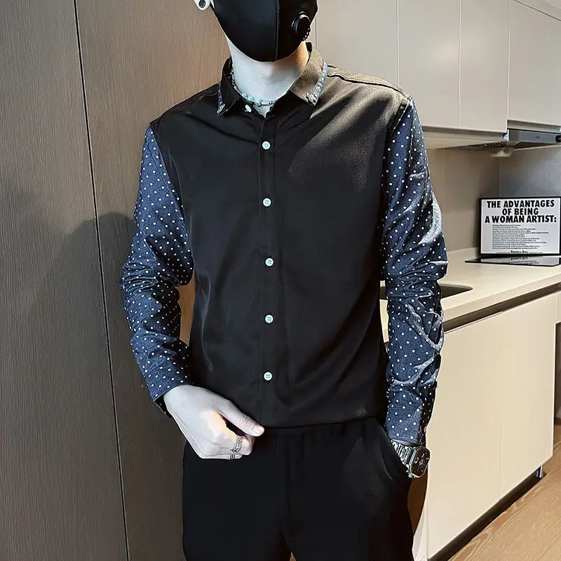 Spring Autumn Fashion Turn-down Collar Long Sleeve Men's Clothing Blouse Fake Two Pieces Single Breasted Slim All-match Shirts