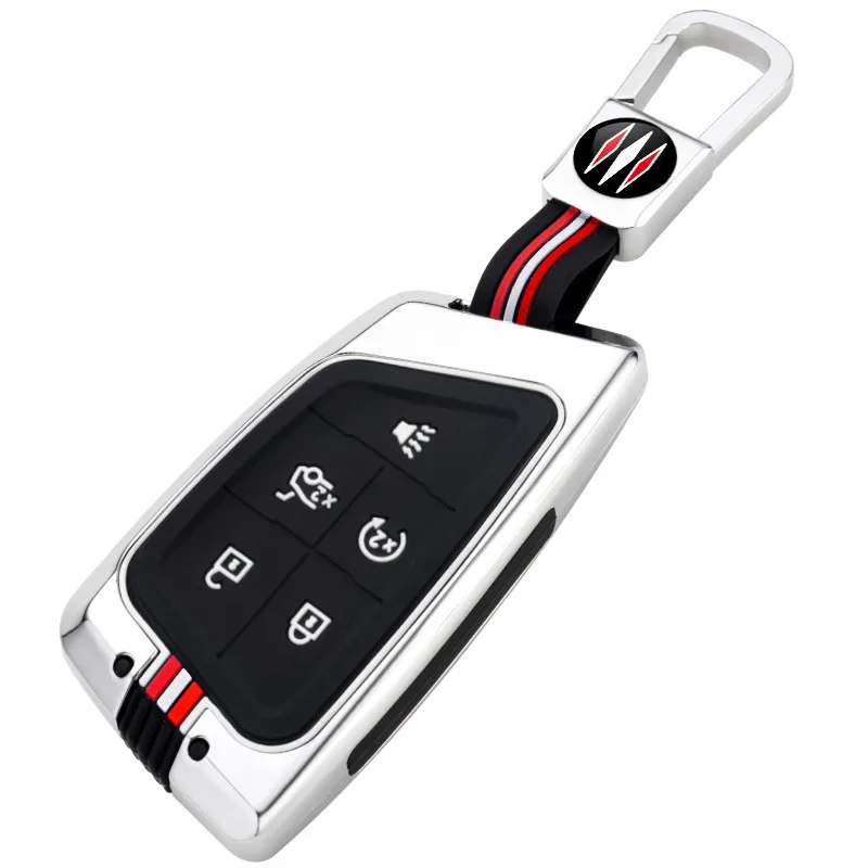 5 Bottons Alloy Car Key Fob Case Cover Shell for Cadillac CT4 CT4-V CT5 C8 Corvette LYRIQ 2022 2023 2024 Keychain Accessories