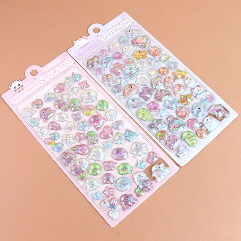 4PCS Cartoon 3D Relief Water Drop Stickers Cute and Fun Animals Rabbit Panda Stickers Diy Diary Stationery Stickers Wholesale