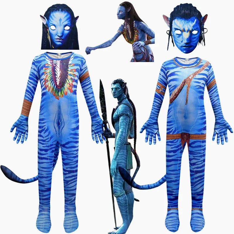 Avataring der Weg des Wassers Alien Cosplay 3D Overall Jungen Mädchen Kinder Avataring 2 Cosplay Kostüm Halloween Party Bodysuit Kleidung