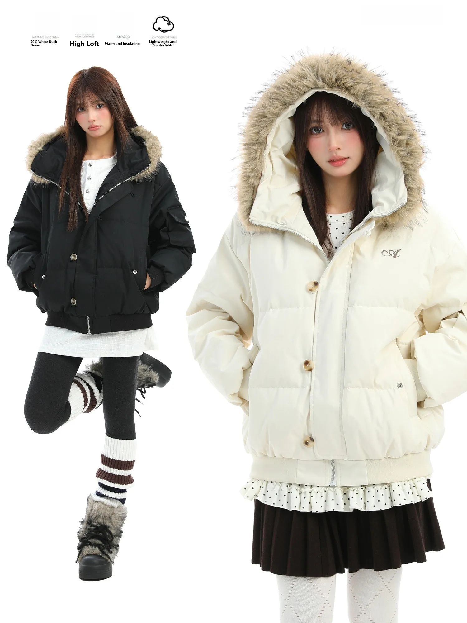 

Женская утепленная куртка PTGINKIN90 белого цвета с воротником из натурального пуха, с капюшоном, зимняя, теплая, повседневная, свободного кроя, для защиты от холода