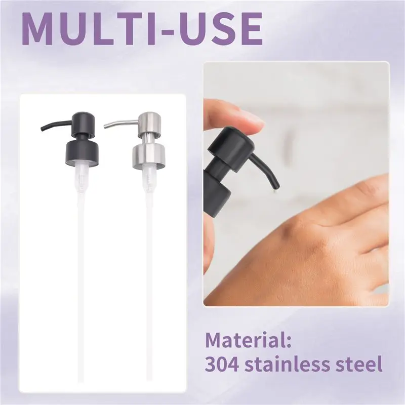 ABAH-6Pcs Stainless Steel Liquid Soap Dispenser Pump Replacement With Thread For Standard 28/400 Neck Size Nozzle & Tube