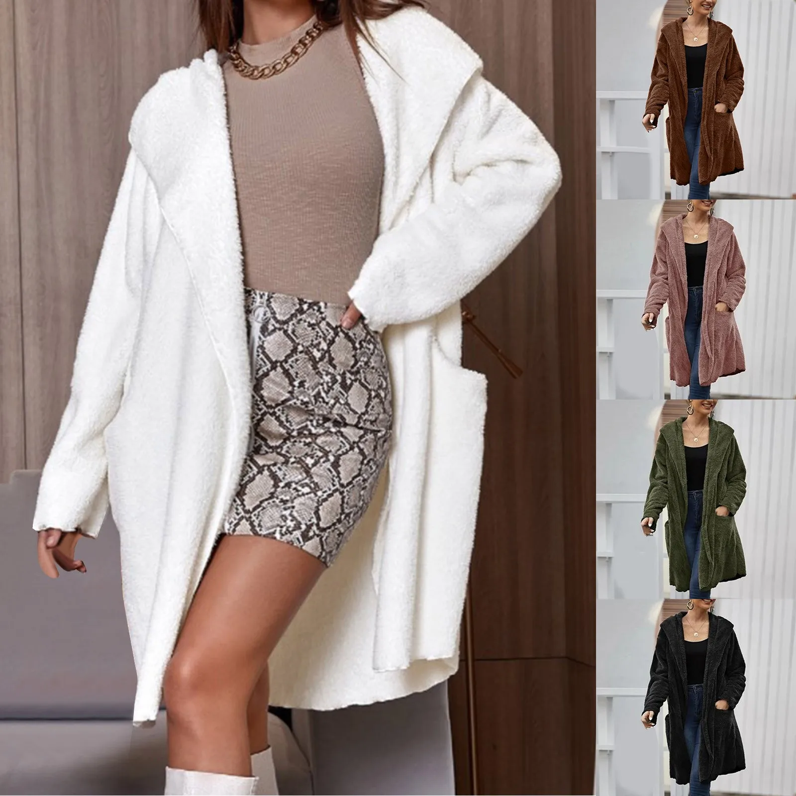 

Khmer Jacket Women's Fleece Jackets & Coats Womens Fuzzy Fleece Lapel Open Front Long Cardigan Coat Women Fuzzy Fleece Jacket