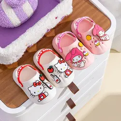 Kawaii Sanrio Hello Kitty Kids Indoor Anti-Slip Slippers Kuromi Cartoon Wear-Resistant Baboosh My Melody Cute Crocs Girl Gift