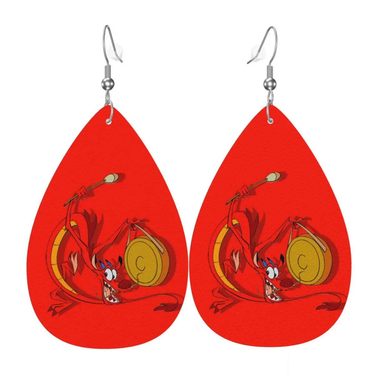 

Custom Mulan Princess Leather Teardrop Earrings for Women Leather Earrings Fashion Lightweight for Parties Holidays