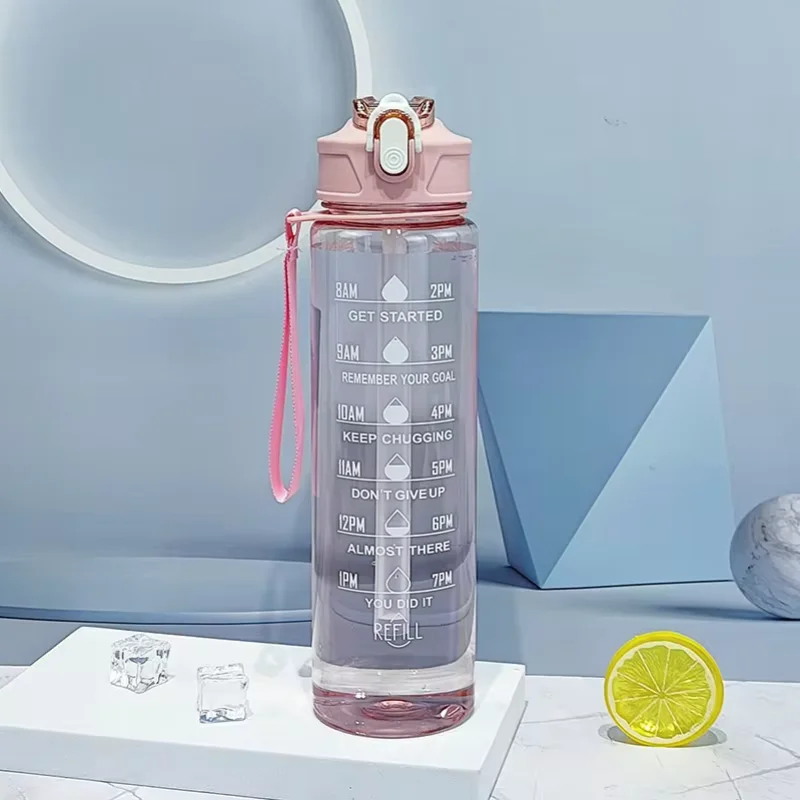 900ml Sports Bottle With Time Scale Outdoor Gradient Solid Color Sports Bottle Portable Fitness Motivational Straw Mug Bpa Free image 3