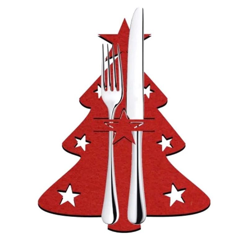 Bolsas de soporte para cubiertos de árbol de Navidad, 4 piezas, regalo de Navidad, cuchillo, tenedor, cubierta, Decoración de mesa, bolsa organizadora de vajilla de Año Nuevo