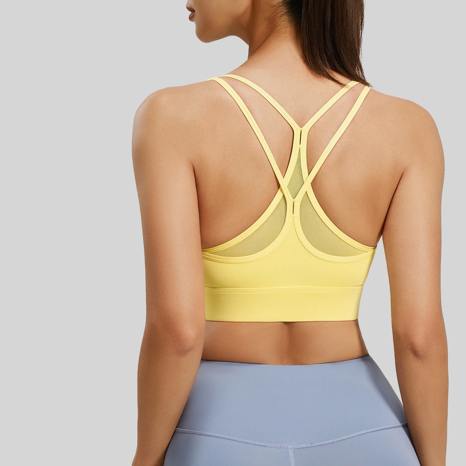 Women Nylon U Neck Fitness Female Underwear Crop Top Run Gym Workout Crossback Sports Bra Fixed Cups Vest Yoga Top 7 Colors
