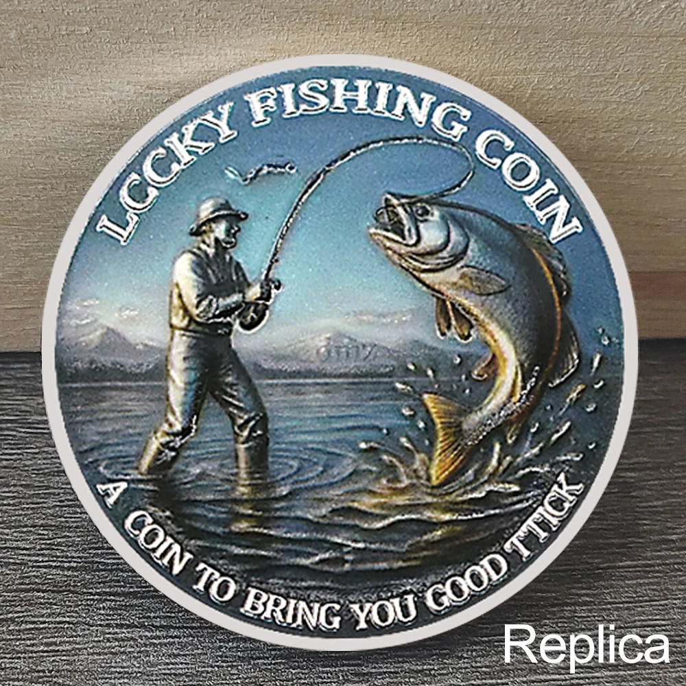 Lucky Fishing Coin Commemorative Challenge Coin Fisherman Fishing Gift Collectible Medal Outdoor Sports Souvenir
