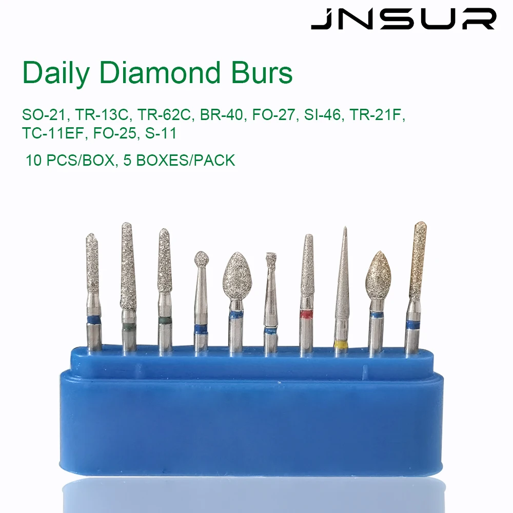 JNSUR 50pcs/pack Diamond Dental Burs Drills 10 Different Models Dental  Materials Clinic Supply Dentists Lab Dental Strawberries