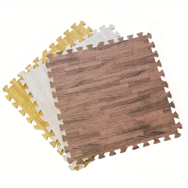4-12 Holzmaserung Bodenfliesen Schaumstoffmatte Ineinandergreifender Puzzle-Bodenteppich EVA Rutschfester Anti-Fall-Teppich Kinderspielmatten