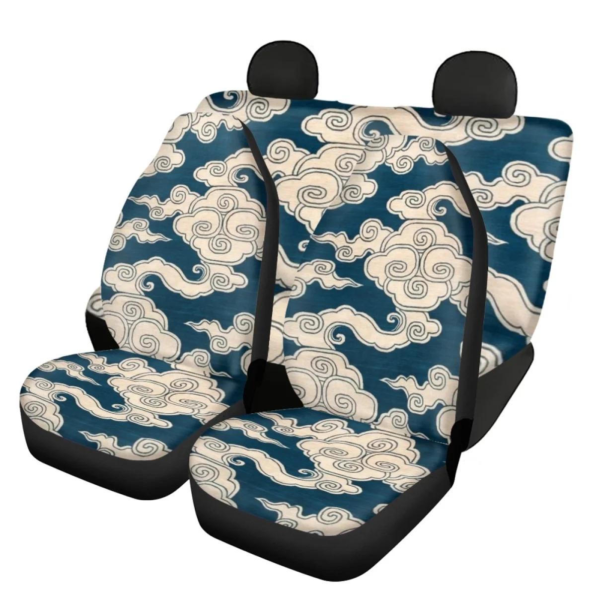 Set of 4 Car Seat Covers Japanese Culture Printing Stylish Sweat Absorption Comfort Front and Back Sedan Soft Cushion Seat Cover