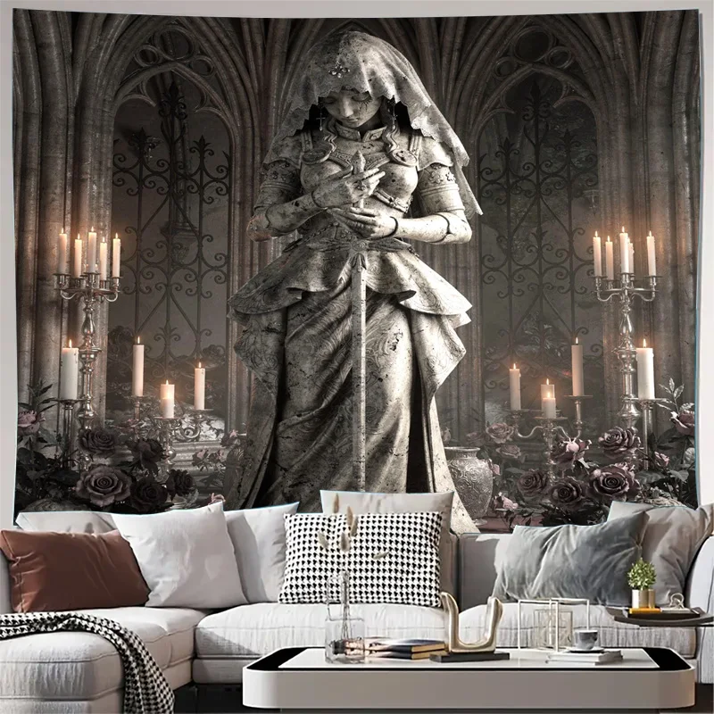 Dramatic Gothic Woman Ghost Tapestry Wall Hanging Dark Academia Decor Large Size Haunted Victorian Art Print Baroque Style Bohem