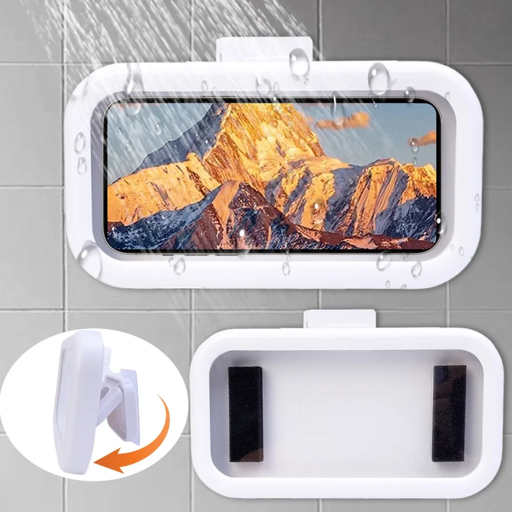 Self-adhesive Waterproof Phone Holder Bathroom Wall Phone Case Stand Box Touch Screen Phone Bracket Shower Sealing Storage Case