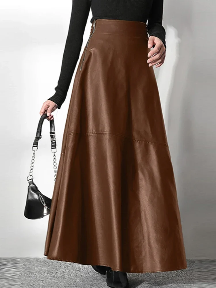 ZANZEA Women's PU Leather Maxi Skirt 2025 Elegant OL Long Saias Fashion Solid Mujer Faldas Autumn Casual High Waist Zipper Jupe