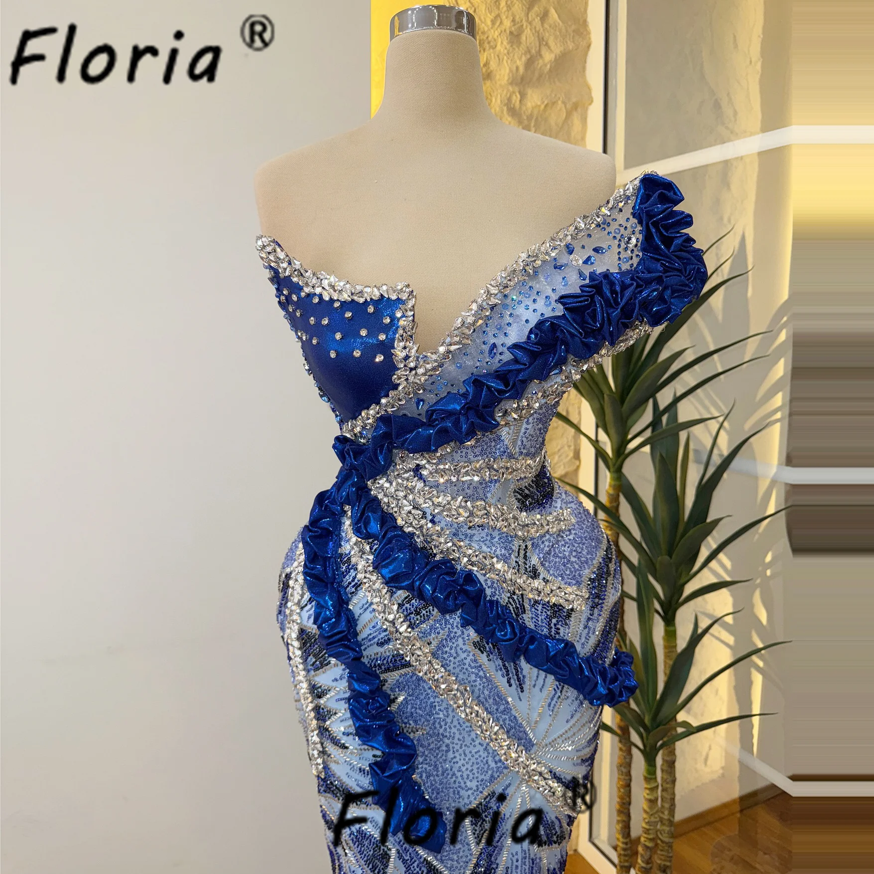 Couture Heavy Beads Mermaid Evening Dresses Shiny Stones Crystal Ruffles Celebrity Party Gowns Wedding Guest Robes de Soiree New
