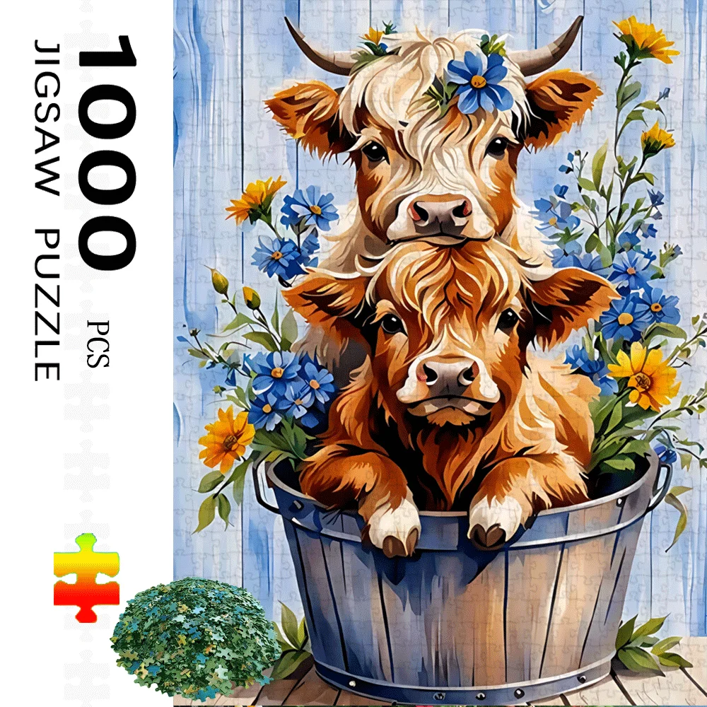 1000 ชิ้น จิ๊กซอว์วัวไฮแลนด์ - ของเล่นจิ๊กซอว์ขนาดใหญ่สำหรับผู้ใหญ่ เกมสร้างปฏิสัมพันธ์ในครอบครัว ของตกแต่งบ้าน DIY ฝึกสมอง เสริมสร้างการเรียนรู้