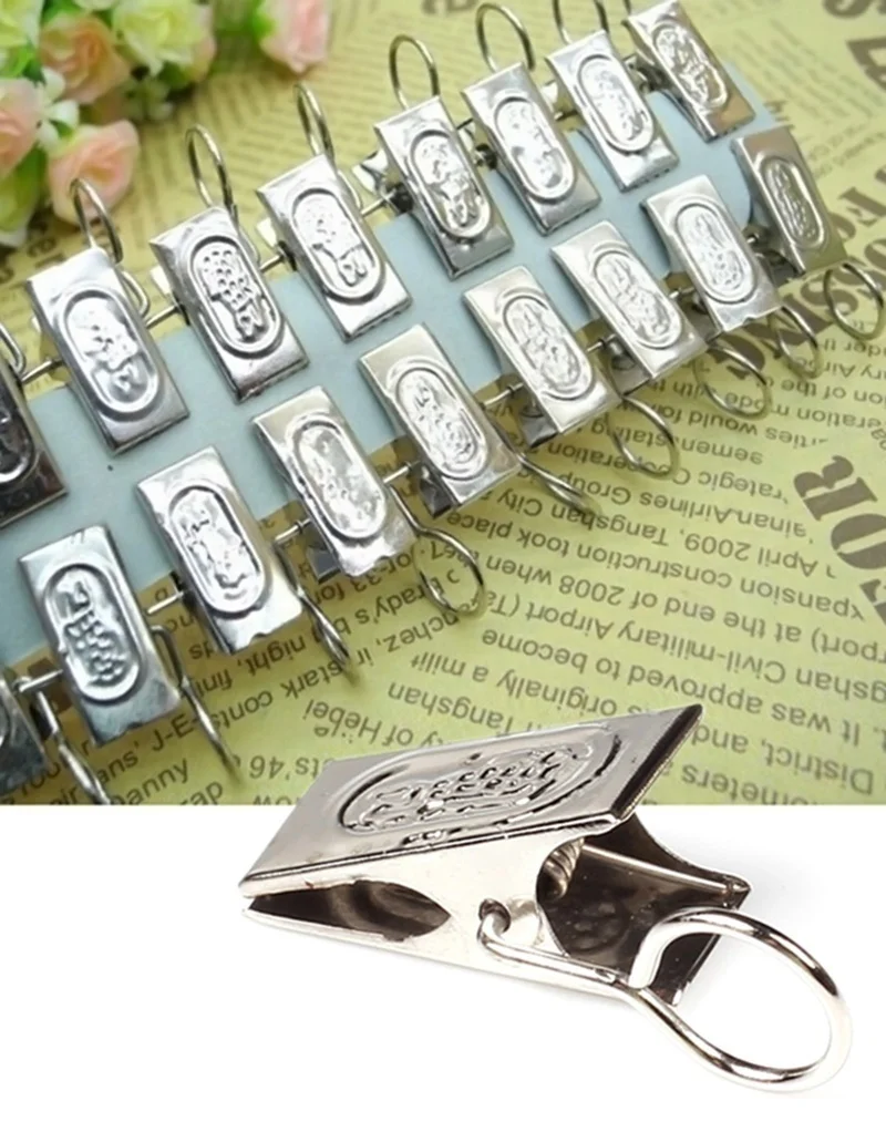 20Pcs/set Curtain Rod Clips Rings Drapery Clips Stainless Steel Curtain Hooks Window Shower Curtain Rod Clip Home Accessories