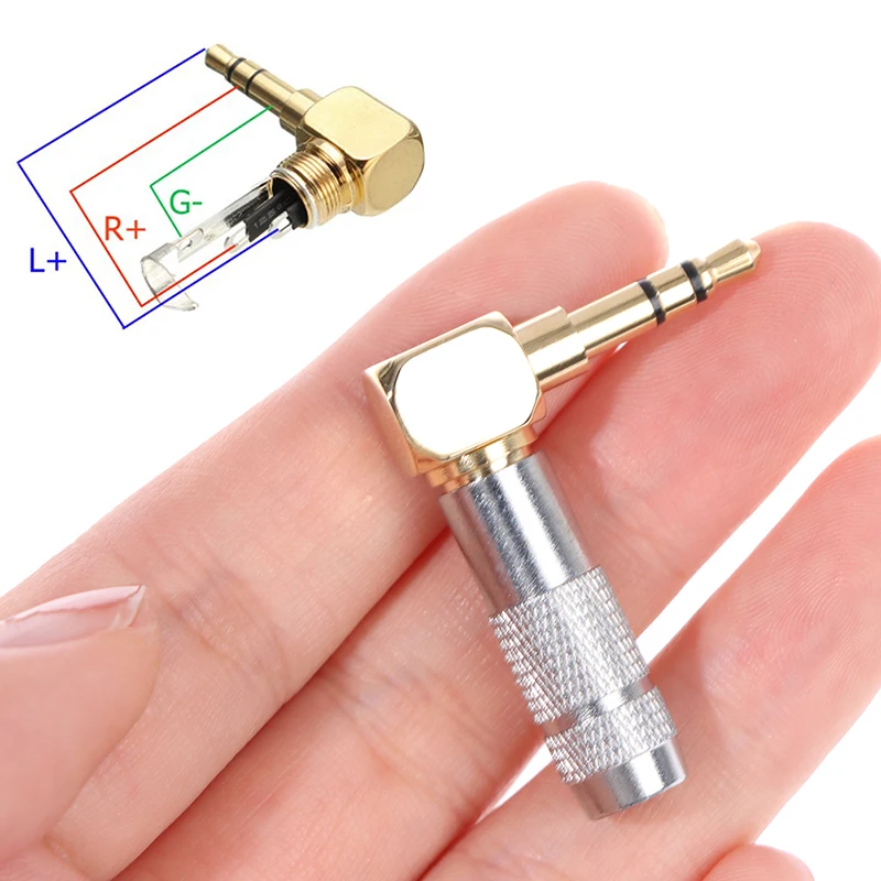 3.5mm Stereo 3 Pole Male Plug 90 degree Audio Connector Solder Adapter Plug