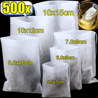500/50pcs Disposable Tea Bags Non-woven Fabric Tea Filter Bag with Drawstring for Coffee Spice Teabags Filters Kitchen Teaware