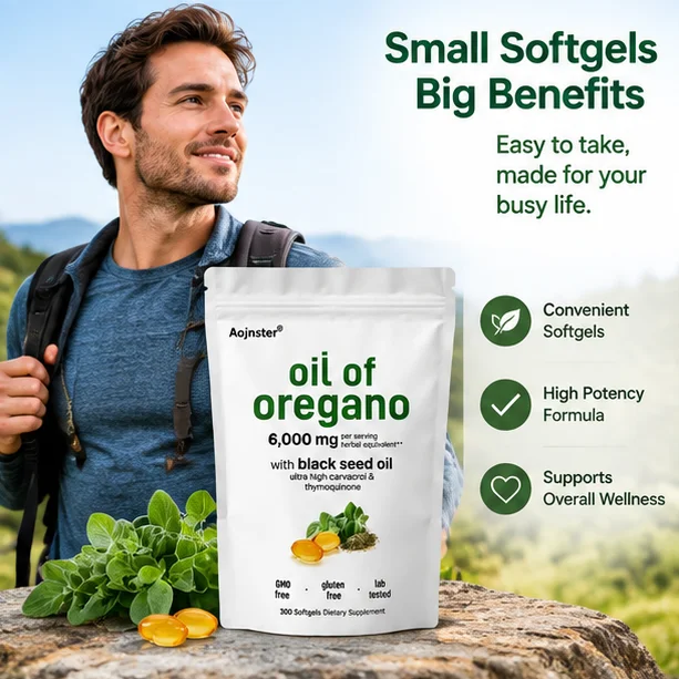 Lab Tested Oregano Oil Combined with Black Seed Oil Softgels,Herbal Equivalent,Rich in Carvacrol & Thymoquinone,Gluten and GMO