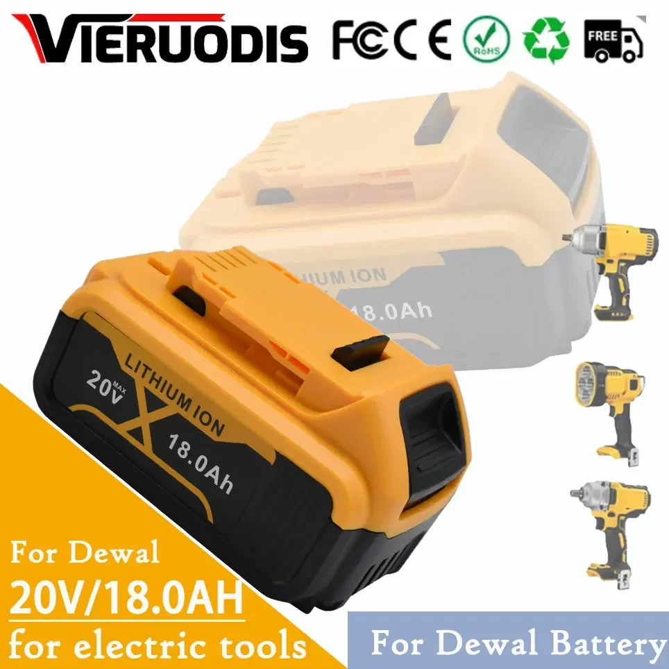 สำหรับ DeWalt 20V 18.0Ah แบตเตอรี่เครื่องมือชาร์จไฟได้แบตเตอรี่ Li-ion เปลี่ยน DCB200 DCB205 DCB204-2 DCB206