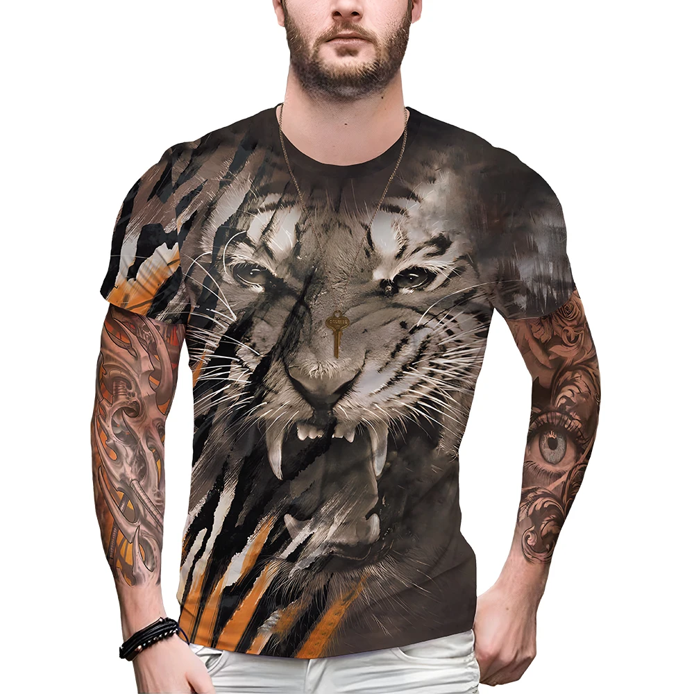 Wild Animal Tiger 3D Printed Graphic T Shirt For Men Cool Clothing Short Sleeve Summer Crew Neck Polyester Regular Classic Tops