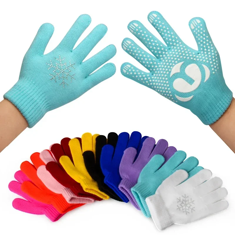 Guantes de muñeca para patinaje artístico sobre hielo, antideslizantes, con diamantes de imitación, para entrenamiento, Protector de manos cálido, seguridad térmica para niños, niñas y niños, invierno