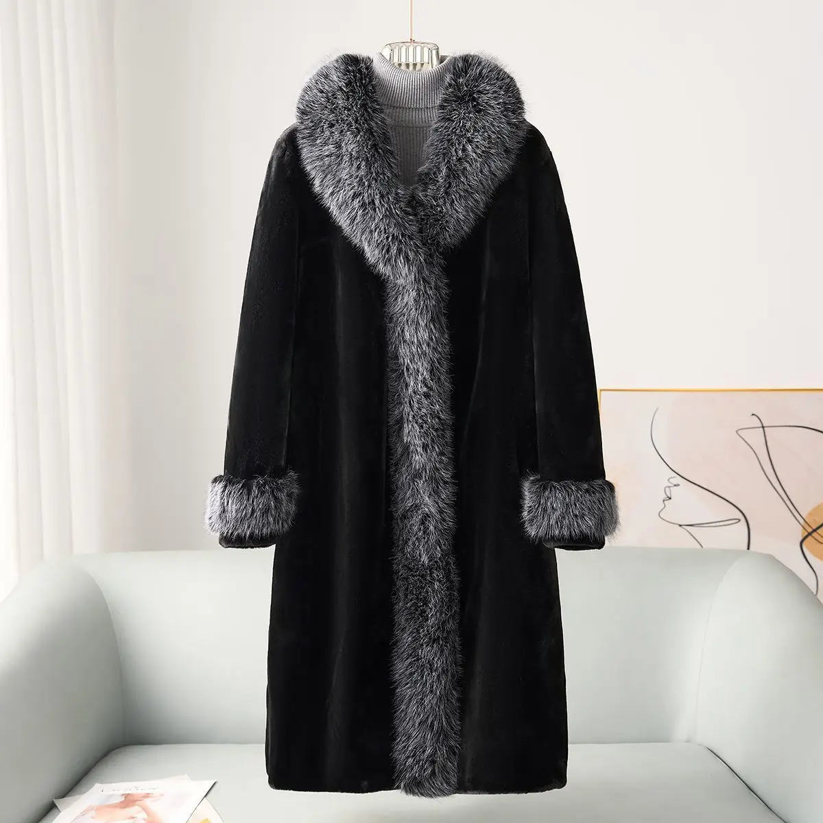 Autumn Winter New Women's Eco-Friendly Fur Coat Long Imitation Fox Fur and Mink Fur Parka for Women