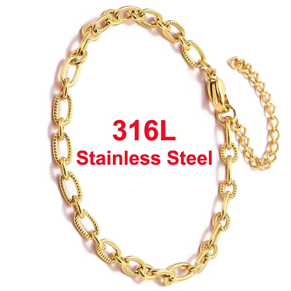 5 Stück/Set 18k Echt Vergoldetes Edelstahl Büroklammer-Gliederketten-Armband für Frauen Handgefertigter DIY Charm-Schmuck Verblasst Nie