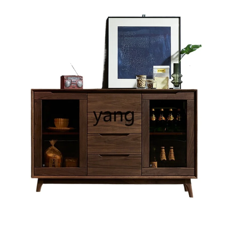 

LHSolid Wood Modern Minimalist Wine Cabinet Black Walnut Nordic Side Locker Multi-Functional