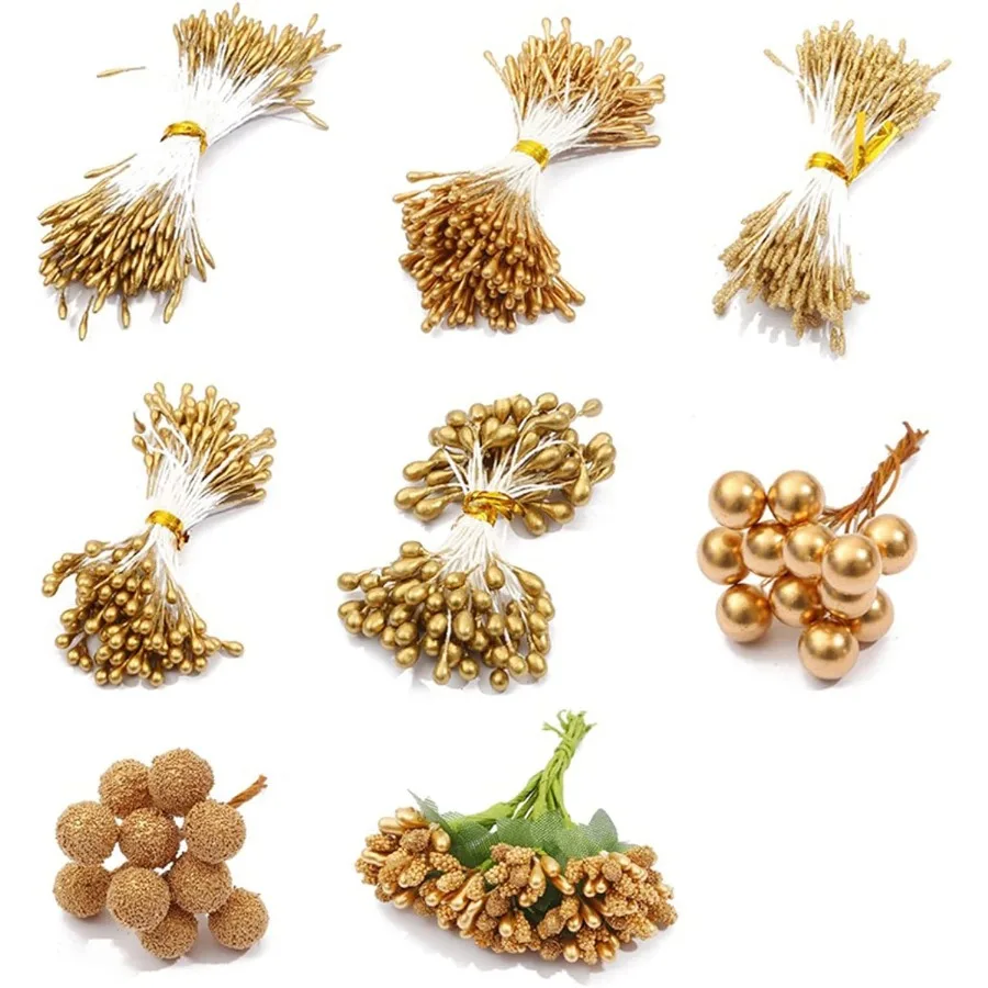

8-стильная цветочная тычинка, искусственная золотая тычинка для цветов, искусственные ягоды, тычинка, пенстик для скрапбукинга, украшение дома, золото