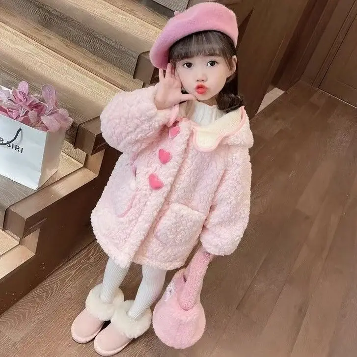 

Girls Coat Velvet 2025 Autumn Winter New Hooded Winter Top for Girls Baby Korean Warm Fashion Coat