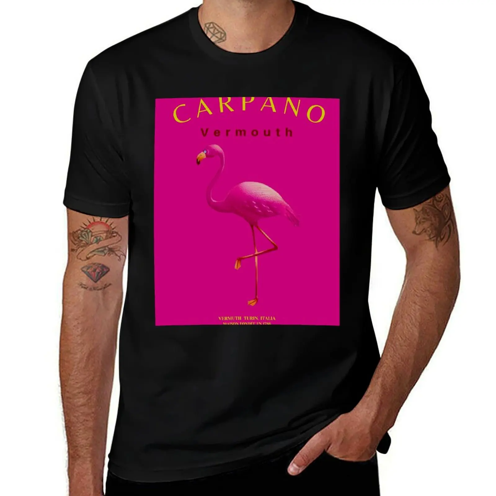 Rare pink Vintage Italian Carpano Vermouth Martini Aperitif pink flamingo motif vintage advertising poster ad T-Shirt