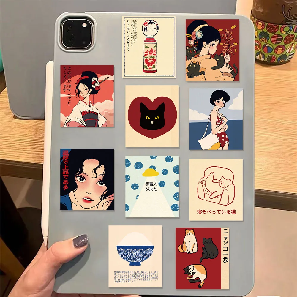 50PCS Retro Cartoon Japanese Culture Aesthetics Stickers DIY Manual Scrap Book Laptop Luggage Waterproof Graffiti Stickers view 3