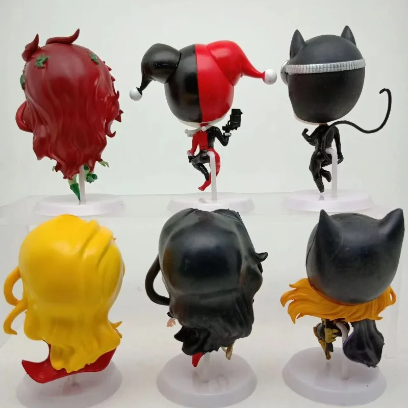 6piece set Hot toys Marvel DC Anime Wonder Woman Harley Quinn Catwoman Handmade doll model desktop decorations Children Toy gift