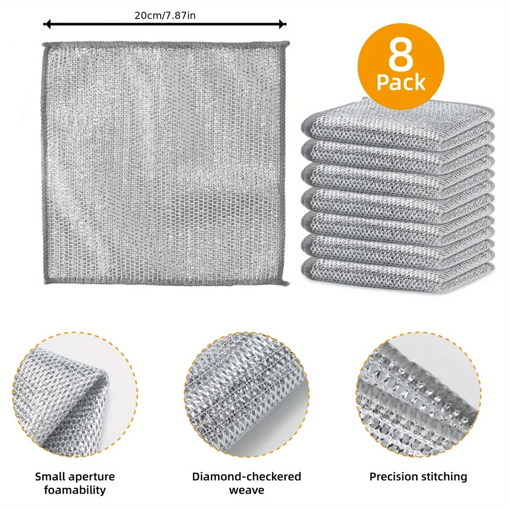 8pc Miracle Cleaning Cloths Super Durable Wire Mesh Microfiber Set Stain Fighting Scratch Free Kitchen Genius Effortless Wet & D