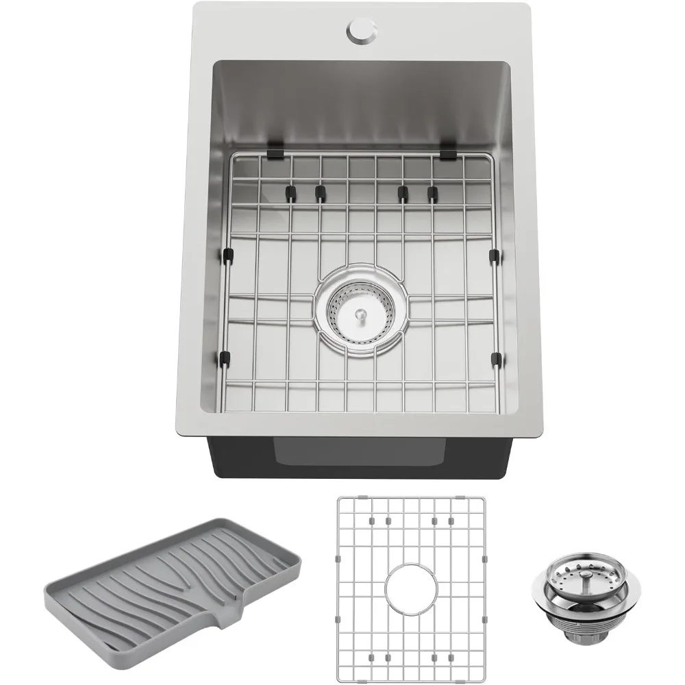 

Compact Stainless Steel Bar Sink, 15x20 Inches, Perfect for Small Kitchen Spaces, Suitable for Top Mount Installation