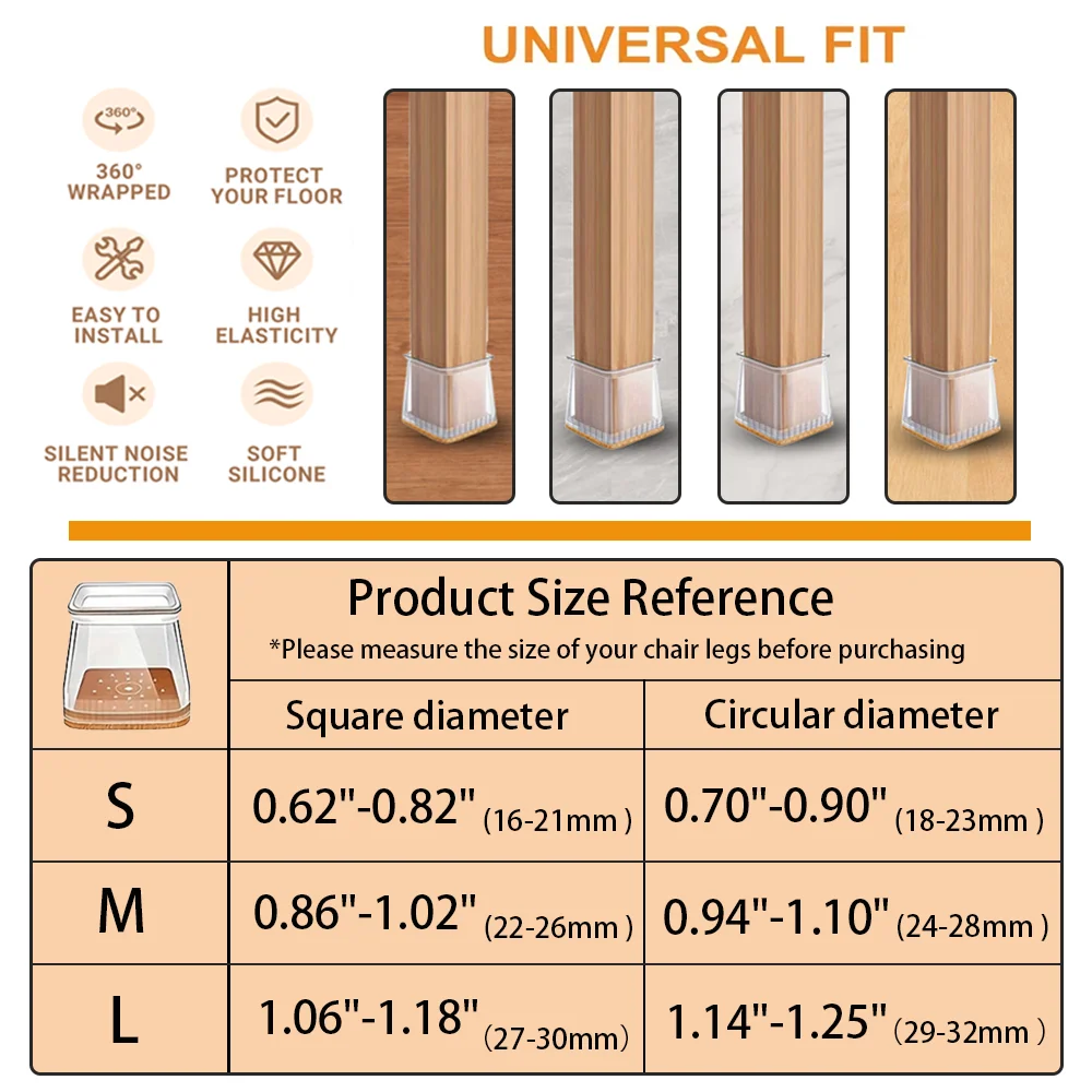 20 Piece Round Chair Leg Protector With Clear Silicone Furniture Footpad With Non-Slip Felt Base For Hardwood/Tile Flooring