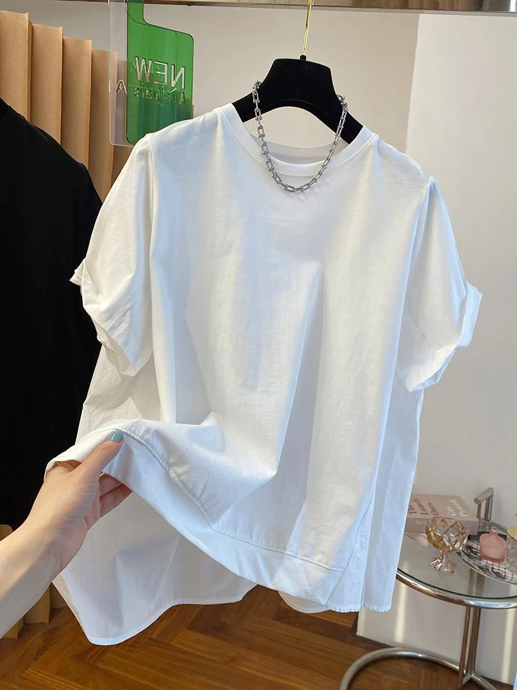 

2024 Summer Solid Color Casual T-shirt Women O-Neck Loose Short Sleeve T-shirt Fashion Harajuku Top