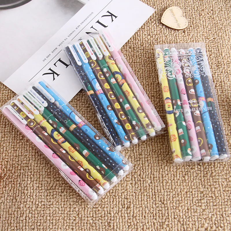 36 Pcs Cute Cartoon Color Neutral Pens 6 Color Set Fountain Student Writing Office Pens Kawaii School Supplies Stationery Gift