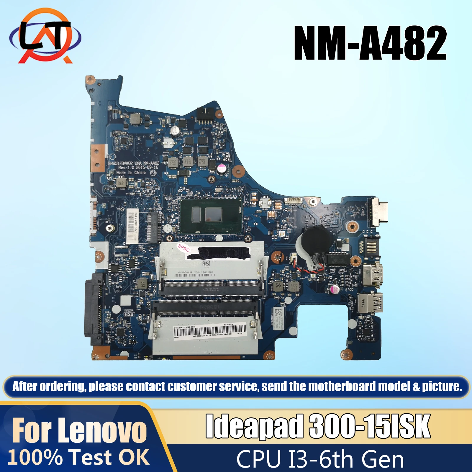 5B20K38201 NM-A482 Mainboard For Lenovo Ideapad 300-15ISK Laptop Motherboard With I3-6th Gen CPU DDR3 Fully Tested