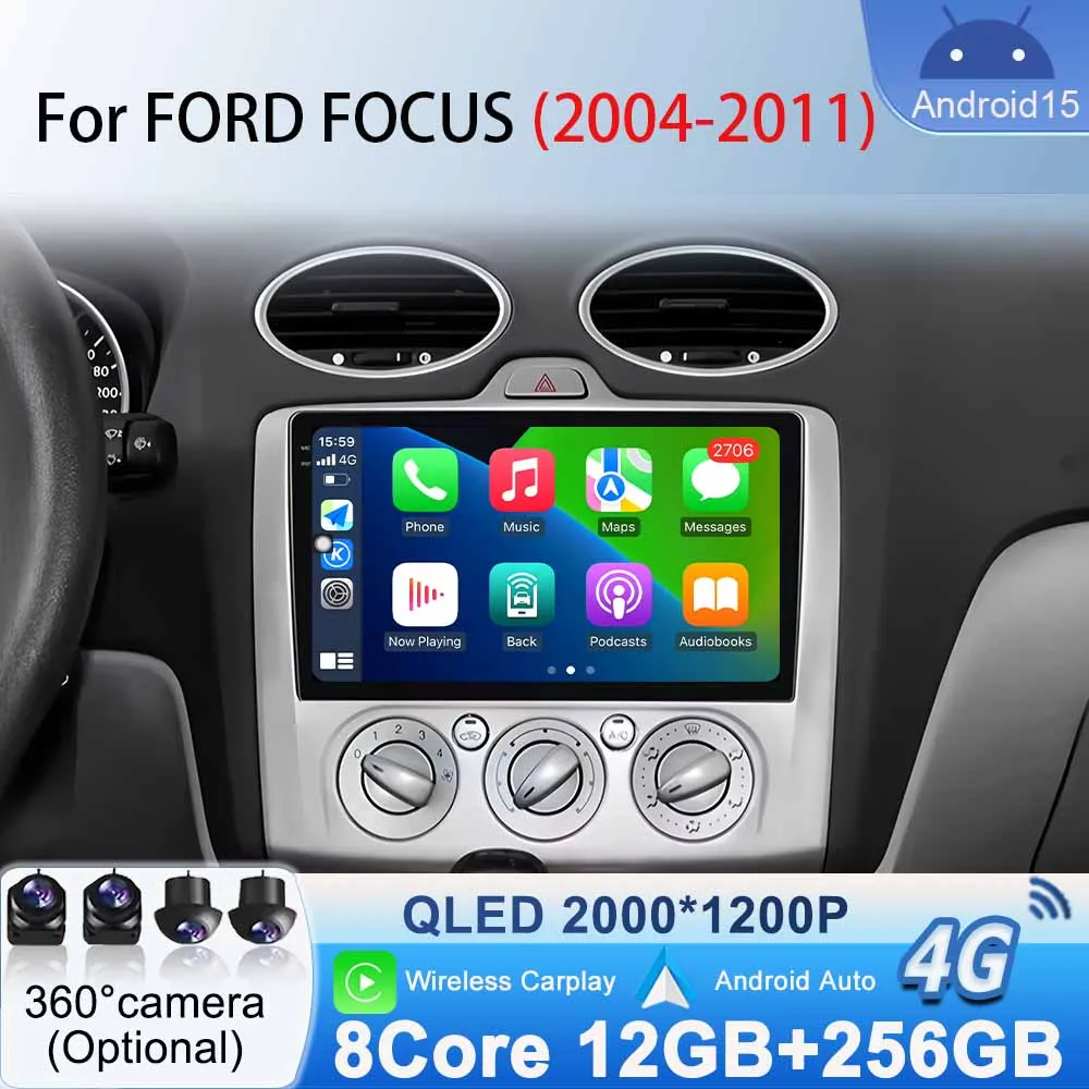

GPS Navigation Stereo for Ford Focus 2004 - 2011 Android 15 Car Radio Multimedia Video Player Carplay Android Auto No 2 din WiFi