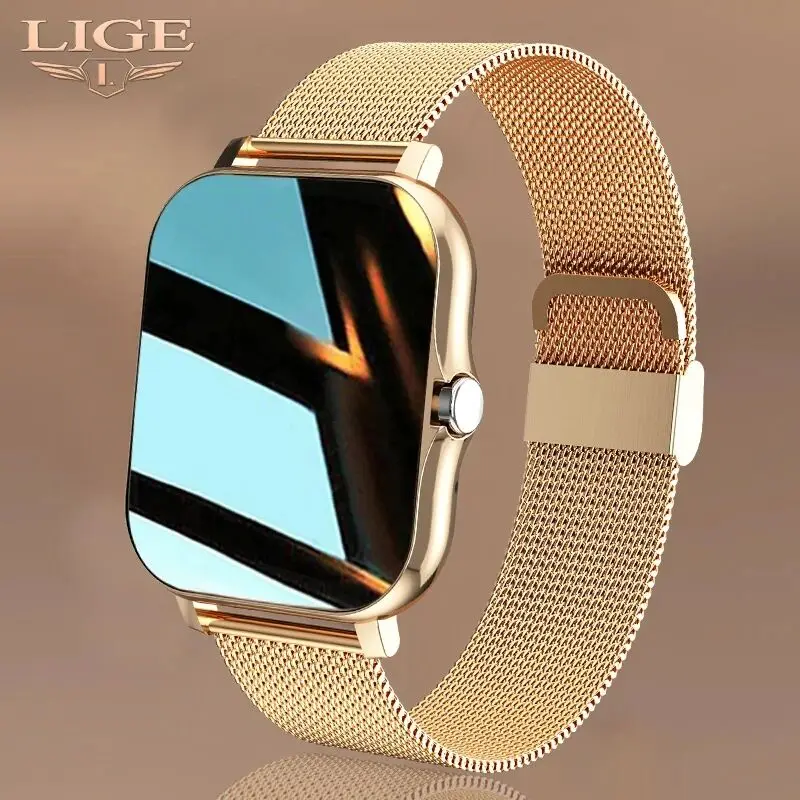 

LIGE Smart Watch Women Waterproof 1.69" Full Touch Screen Heart Rate Clock Fitness Tracker Watch Bluetooth Call Smartwatch Lady