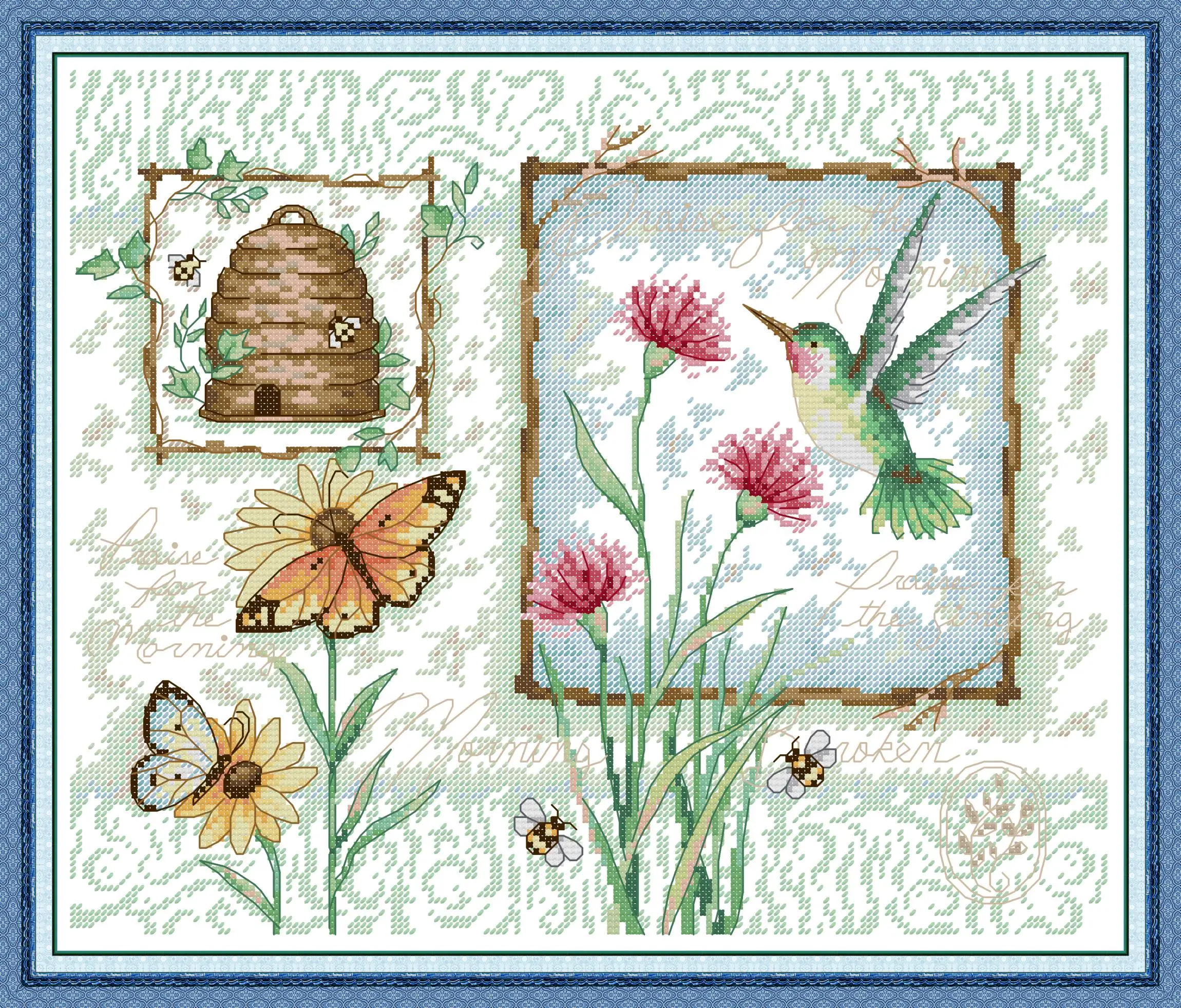 

Maydear Cross Stitch Kit, 11CT/14CT/16CT/9CT Aida Fabric,DMC Threads Sewing Pattern Embroidery Set-Nectar and Insects