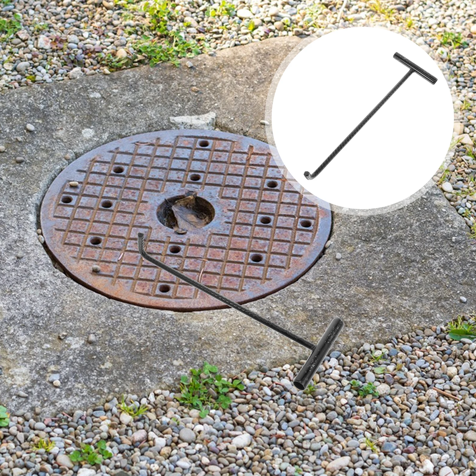 

Stainless Steel T Bar Manhole Cover Lifter Tool Heavy Duty Pull Hook Sewer Lifter Long Service Life Firm Grip