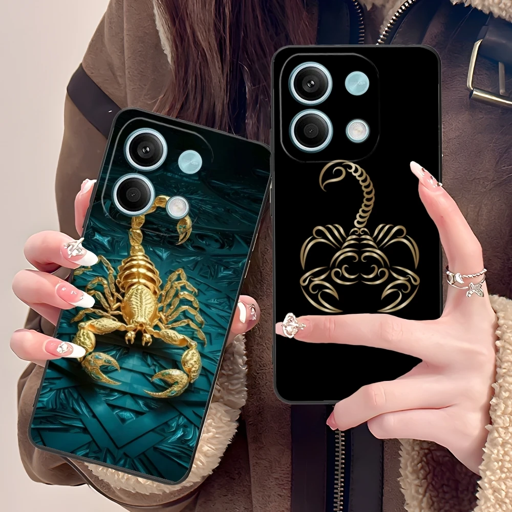 Colored Golden Scorpio Mobile Cell Phone Case for Xiaomi POCO M6 M5 M4 M3 X6 X5 X4 X3 F6 F5 F4 F3 F2 C40 Pro GT 5G Black Cover